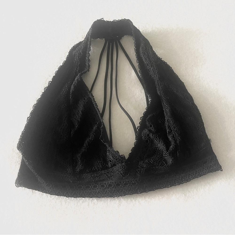French Affair Black Lace Strappy Bralette Size Medium